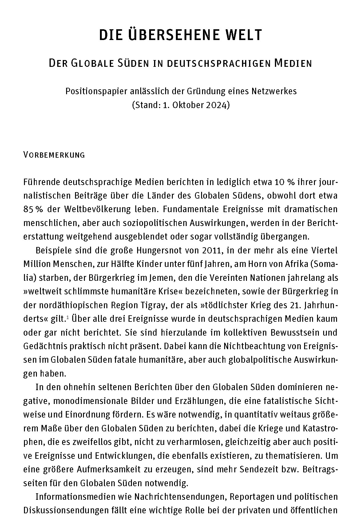 DIE ÜBERSEHENE WELT – Der Globale Süden in deutschsprachigen Medien